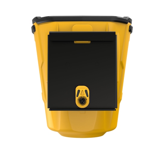 DEWALT yellow and black photography storage container viewed from the front.