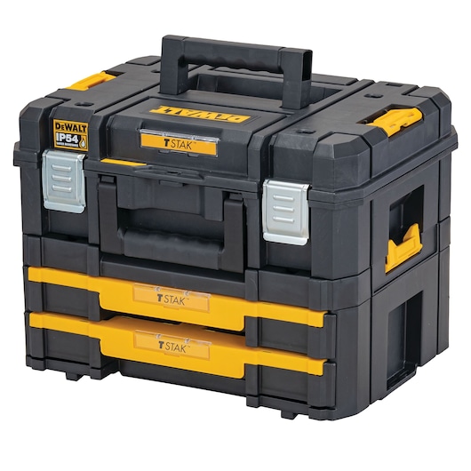 DEWALT DWST83395, DWST83395-1 black/yellow tool box with drawers and handle.