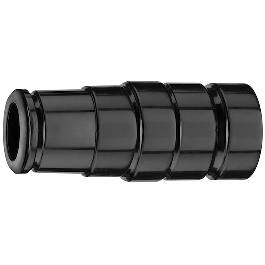 Black plastic connector accessory with ridges, used for attaching hoses or tubes.