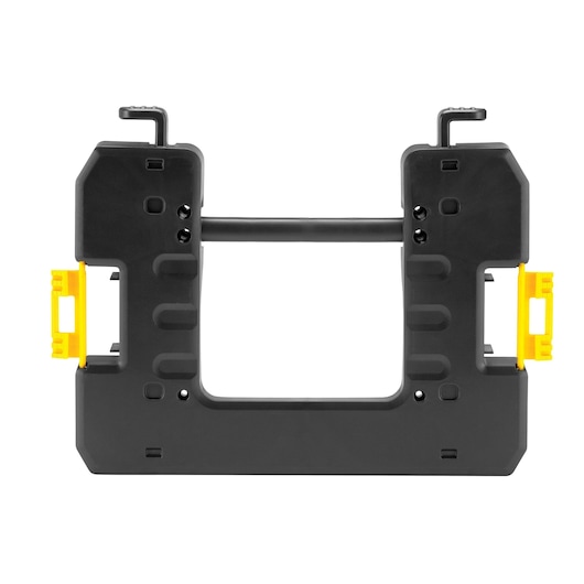 Black plastic DEWALT accessory with yellow clips, rectangular shape, shown against white background.