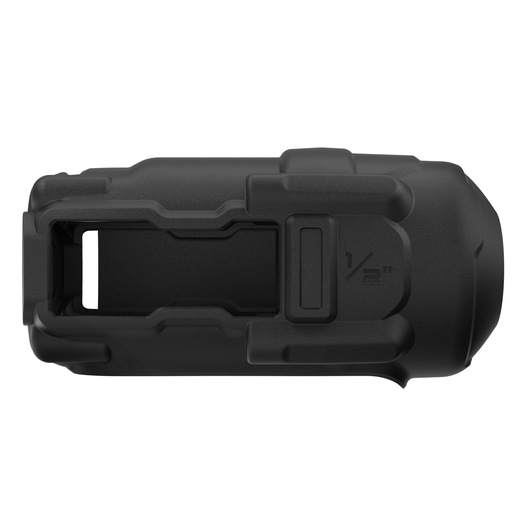 Black DEWALT protective cover for photography equipment with 1/2 inch marking, shown from top view.